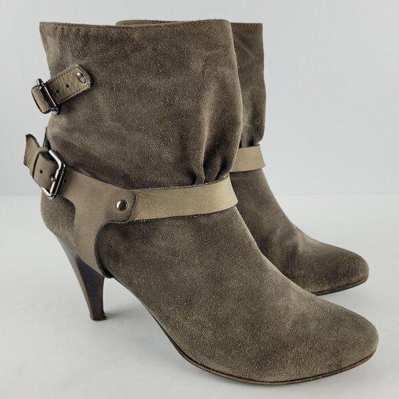 Latitude Femme Gray Taupe Buckle Slouchy Ankle Heeled Boot EU 40/ US 8.5 - Picture 1 of 12